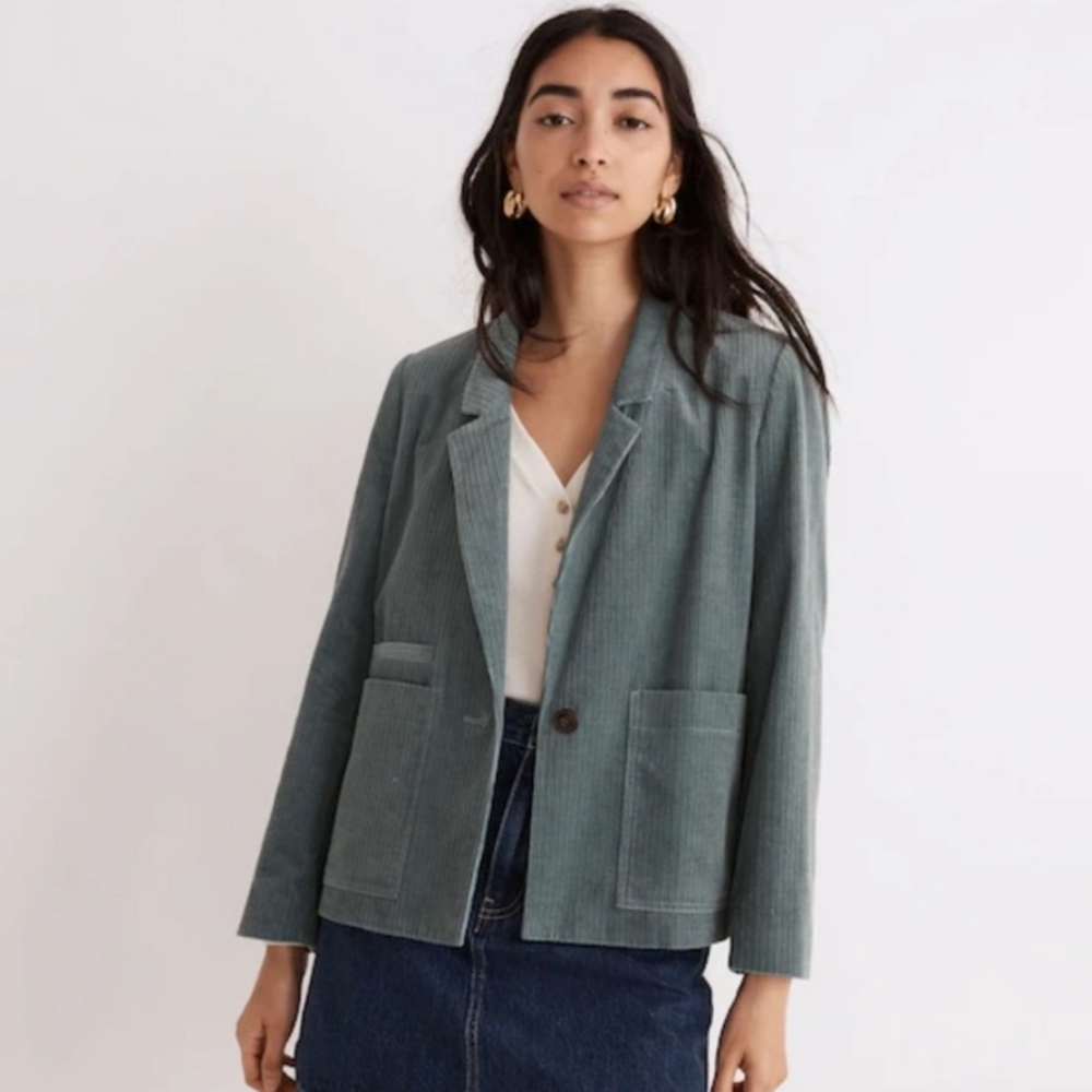 NWT Madewell Corduroy Dorsey Crop Blazer Faded Shale Green Size Small